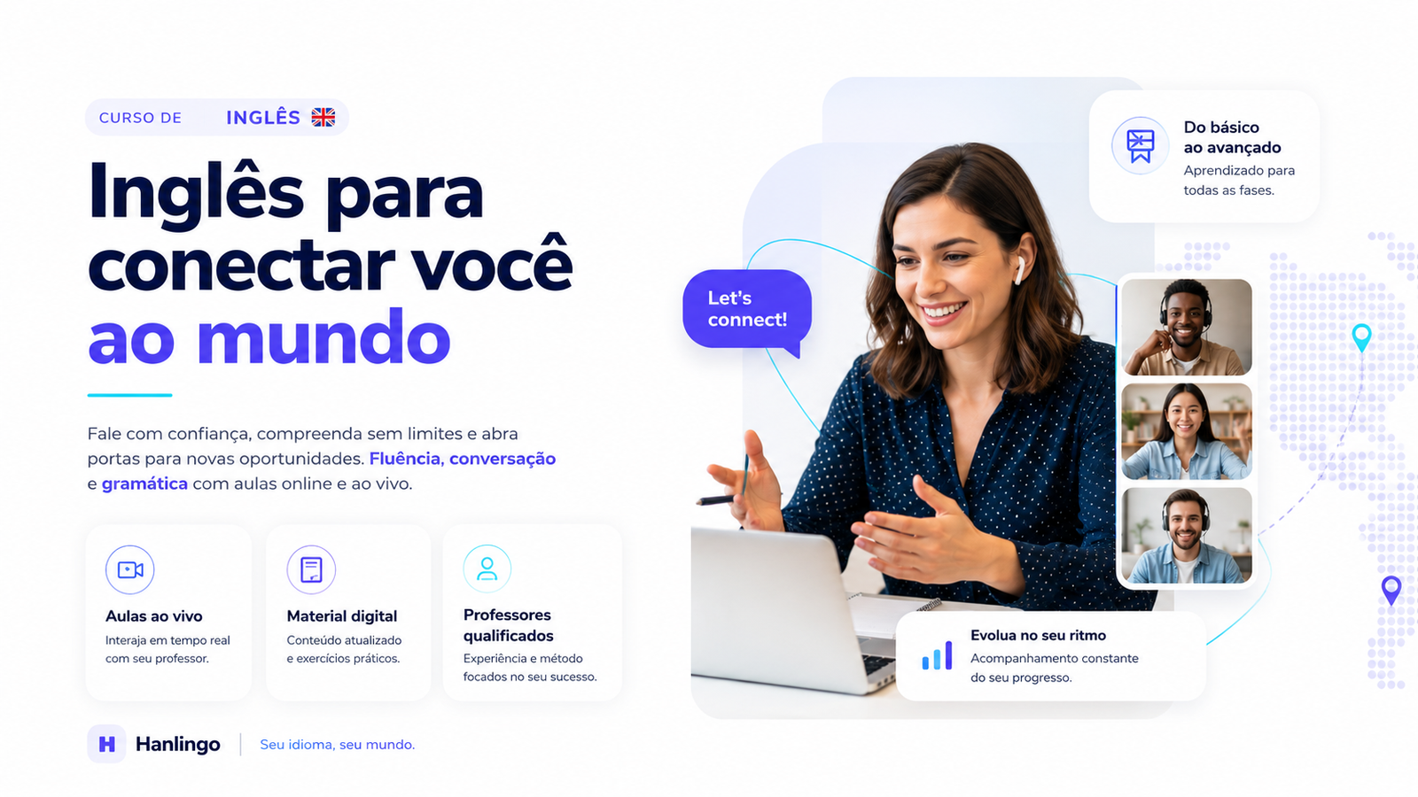 Banner promocional do curso de inglês da Hanlingo